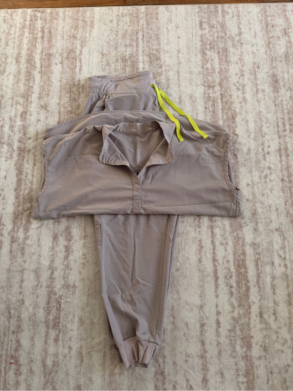 Figs Boulder Jogger Pants and Rafaela Top  with Neon Yellow Drawcord